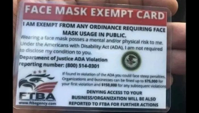 face mask exemption card
