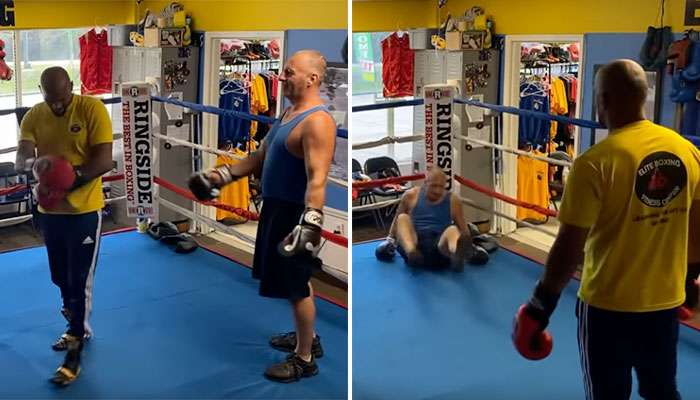 guy challenges boxing coach