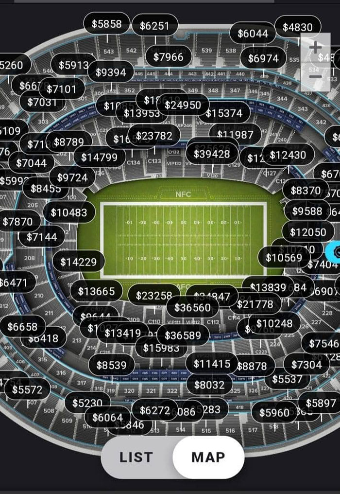 Super Bowl ticket pricing chart.